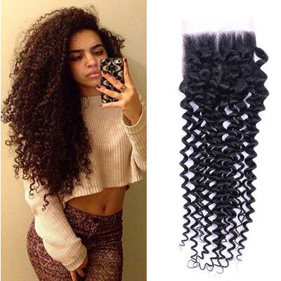 

Indian Mink Hair 1PC Virgin Hair with Closure 8A Indian Curly Hair with Closure Cheap Human Hair Closure Curly Lace Closure