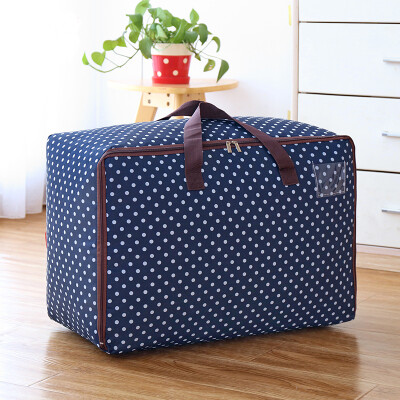 

Youfen thick storage bag Oxford cloth quilt bag extra large clothing finishing packing bag waterproof travel storage bag 72L blue background white point