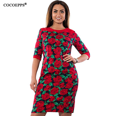 

COCOEPPS 2017 New Floral Print Women Dress Big Size Elegant Half Sleeve Summer Dress Large Size Lady Office Bodycon Dress -6XL