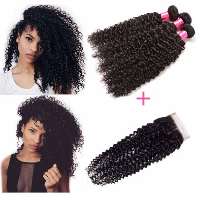 

Монгольские кудрявые вьющиеся волосы с закрытием Curly Weave Human Hair 4 * 4 Clace