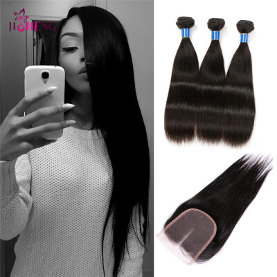 

8A Indian Virgin Human Hair Wave 3 Bundles Straight Wave Hair With 4*4 Lace Closure Remy Hair Extensions