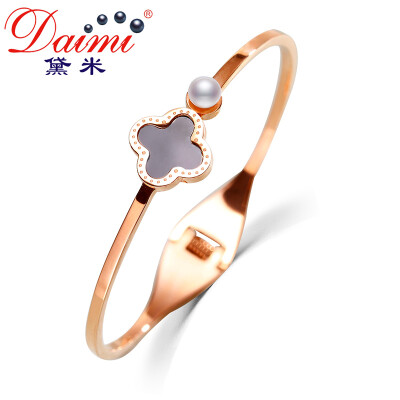 

Deli jewelry simple fashion lucky four leaves freshwater pearl bracelet white 5mm
