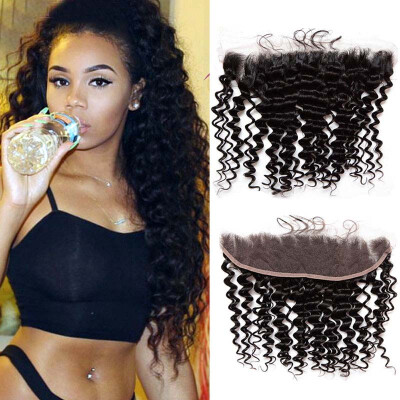 

13*4 Frontal curly Hair 1PC Peruvian Virgin Hair with Closure 8A Peruvian Curly Hair Cheap Human Hair Closure Curly Lace Fronatal