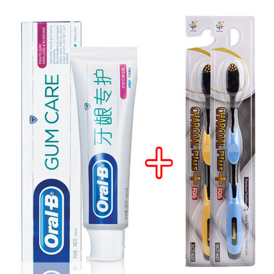 

1 pc Oral-B toothpaste 140g 2 pcs Soft Toothbrush Black Bamboo Charcoal Nano Brush