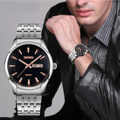 

Men's waterproof personality business male watch quartz simple retro double calendar fashion watch as a gift to men