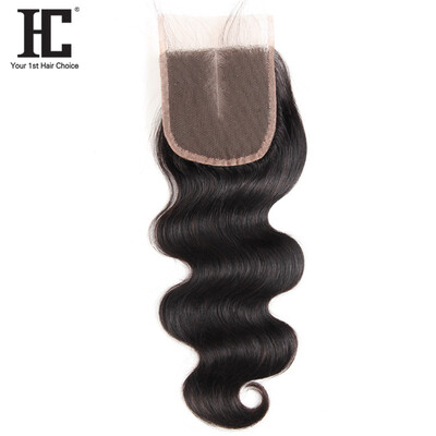 

HC Hair Products Brazilian Body Wave Lace Closure 130 Density Middle Part Remy Human Hair With Baby Hair 8-18inch Natural Color