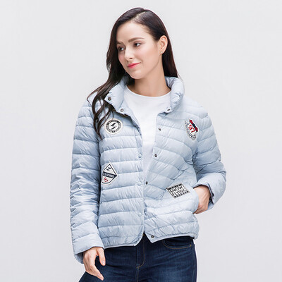 

Snow autumn and winter Korean version of the down jacket women's thin short paragraph fashion letters stickers autumn feather jacket A1621YY652 white | 8011 L