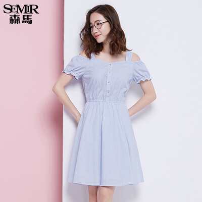 

Semir stripes are thin&sweet puffs sleeves shoulder to shoulder long section 19037140602 blue&white tone S