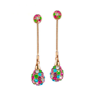 

Yoursfs Female Bohemia Round Drop Earrings Colorful Austrian Crystals Gifts Long Earrings Wedding Beach For Women Earring Jewelry