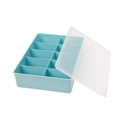 

Ji Bai storage box plastic ten grid underwear socks small pieces of storage storage box with transparent cover light blue