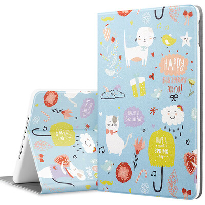 

Illustrator Apple new iPad protective cover 2017 new iPad7 protective case cartoon anti-drop stent 9.7 inch leather case small Meng friends series meow the planet