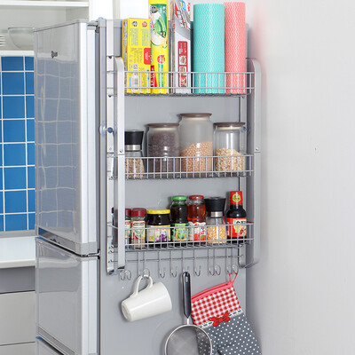 

Ou Ruizhe Shelf flat iron plus large refrigerator side wall rack nail-free cabinet side frame kitchen utensils seasoning bottle kitchen storage items storage rack