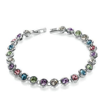 

Yoursfs@ 18K White Gold Plated Colorful Round Crystal Rhinestone Charms Bracelet For Women Gift