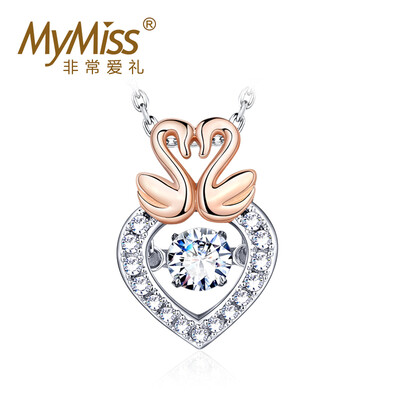 

Mymiss Inlaid Swarovski Zircon 925 Silver Necklace Women&39s Pendant Swan Love Silver