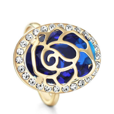 

Yoursfs Blue Resins Big Pendant Rings Rose Gold Plated Flower Hollow Bridal Wedding Engagement Bague Wholesale