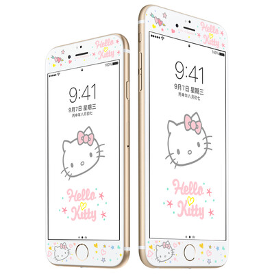 

Hello Kitty Apple iPhone6s 6 tempered film full coverage cartoon cell phone protection film 3D soft edge shatterproof color film heart phase