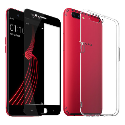 

【】 【Delivery film】 【ESCASE OPPO R11 Plus mobile phone shell + full-screen black steel film all-inclusive anti-drop transparent soft shell protective cover