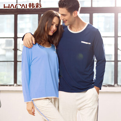 

Han Cai HACAI ladies long sleeve thin models modal cotton pajamas home service suit light blue 165 \ 90 L