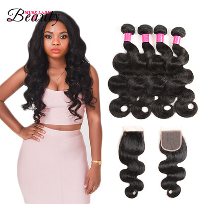 

Brazilian Virgin Hair Body Wave 4 Bundles with Closure Brazilian Virgin Human Hair Bundles with Lace Closure Beauty Hair