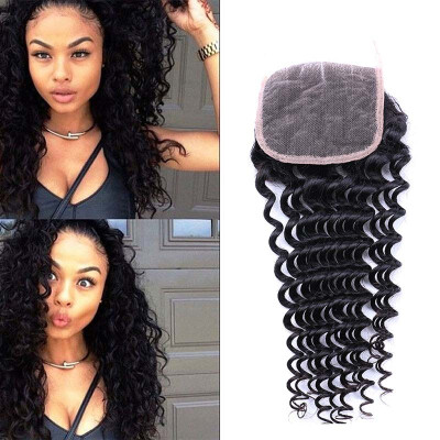 

3 Bundles Deep Wave With Closure Indian Virgin Hair Bundle Deals 8A Grade Virgin Unprocessed Human Hair Indian Hair With Closure