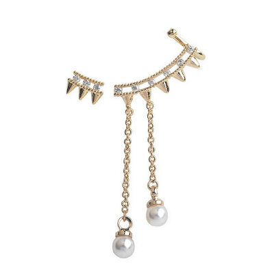 

Yoursfs@ Simulated Pearl Long Line Tassel With Geometric Triangle Short Asymmetric Studs Earrings For Women