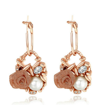

Yoursfs 18K Rose Gold Plated Bridal Bouquet with Pearl&Lace Flower Hoop Earring for Woman