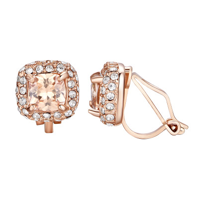 

Yoursfs@ Trendy Square Shape Clip Earrings For Women/Girl Rose Gold Color Austrian Crystal Jewelry Earring Anniversary Ear Cuff