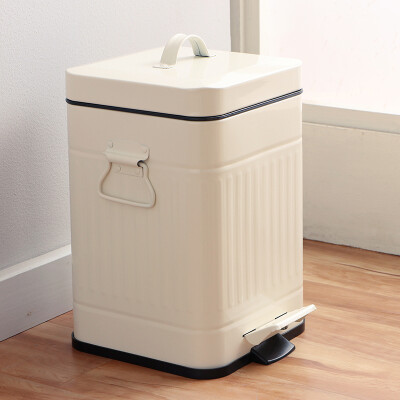 

Ou Runzhe trash cans 6L square double handle hand quiet pedal home kitchen waste paper tube ivory white