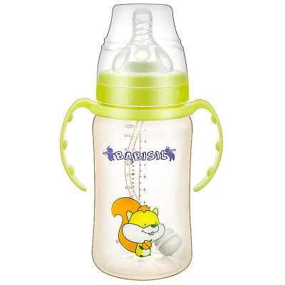 

BABISIL wide-diameter PPSU straw handle bottle resistant to 300ml pink green BS4960