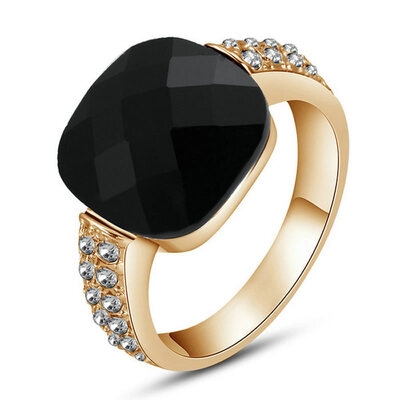 

Yoursfs Black Statement Rings 18K Gold Plated Jewelry Engagement Big Anniversary Use Cocktail CZ Crystal Wedding Rings for Women