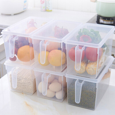 

Green refrigerator storage box kitchen plastic finishing box debris storage box with lid handle 6 Pack