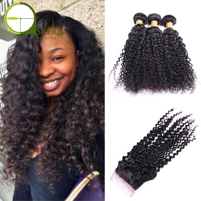 

Unprocessed 100 Human Hair Brazilian Curly Virgin Hair With Closure Mink Brazilian Virgin Hair Curly Middle Free Part Closure