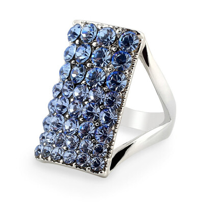 

Yoursfs Four row Rhinestone crystal Sapphire ring 18K White Gold Plated Square Bridal Wedding Ring