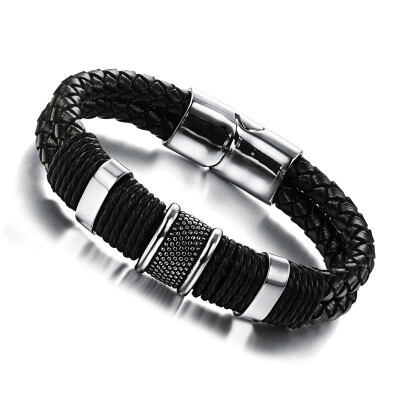 

Yoursfs@ Christmas Gift Fashion punk style leather bracelet titanium steel bracelet