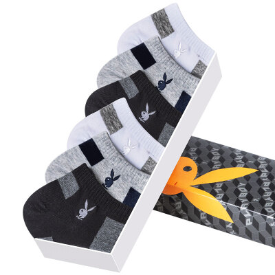 

Playboy socks mens cotton socks fashion boat socks casual sports shallow mouth short socks 6 pairs gift box black dark flower gray two white gray two gray treasure blue two combination code