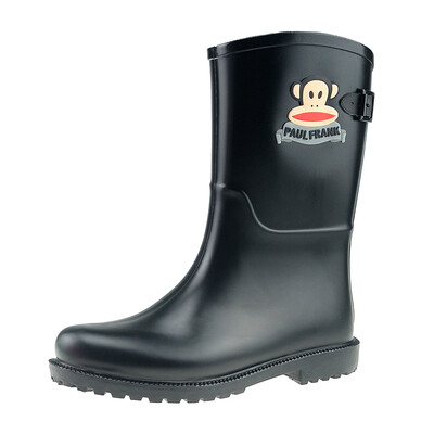 

PaulFrank big mouth monkey rain boots ladies tube fashion color buckle rain boots waterproof rubber shoes water shoes PF1004 black 37 yards