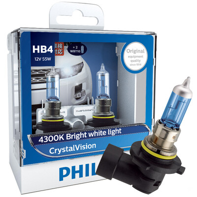 

Philips 12V 55W crystalvision halogen headlightsйф 2 pcs H1 H4 H7 H11 HB4 9006 4300 K 1100lm each auto front car lamp F