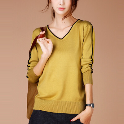 

City plus CITYPLUS 2017 autumn&winter new art women&39s V-neck pure color Slim head knitting primer shirt long-sleeved sweater CWYC178155 ginger yellow M