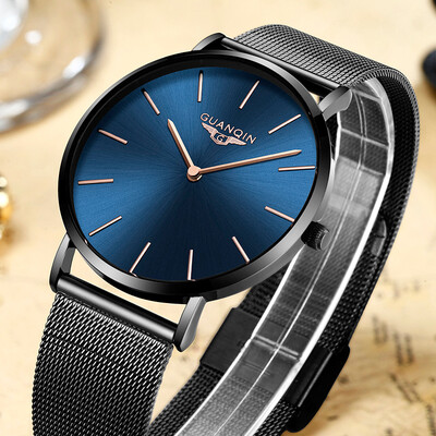 

GUANQIN Brand Luxury Simple Design Ultra Thin Mesh Band Quartz Watch Men Business Waterproof Steel Wristwatch relogio masculino