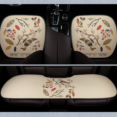 

Purple wind bell cartoon car seat three-piece set of four seasons universal imitation linen no back linen car seat cushion single small three four seasons pad forest bird