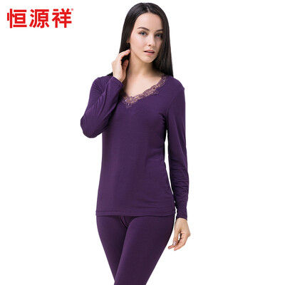 

HengYuanXiang womens thin warm thermal underwear set with V collar lace