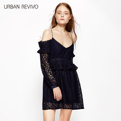

UR Women s Lace Perspective Sling Long Sleeve Dresses Deep Blue XL