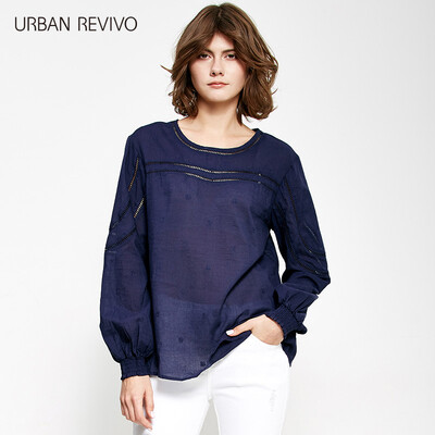 

UR Women&39s simple wild cuffs casual woven hood shirt YL09S2CN0003 blue