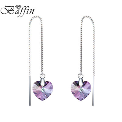 

BAFFIN 925 Sterling Silver Long Chain Dangle Earrings Line Fashion Jewelry For Women Crystal From SWAROVSKI Heart Pendant