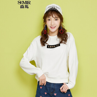 

Semir sweater ladies round neck collar letters flocking loose long sleeves T-shirt 12316160061 dark gray