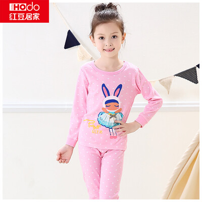 

Hodohome home children&39s underwear suit boys&girls cartoon cotton low round neck pajamas Qiuqiu pants suit Ma gray 13070
