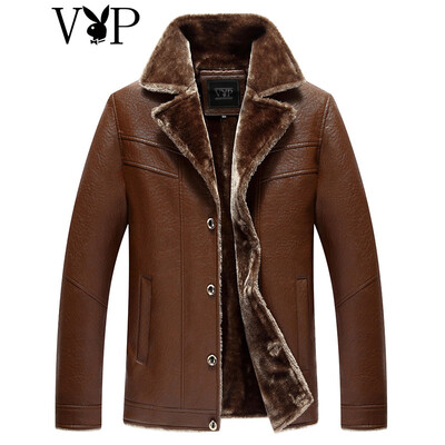 

Playboy guest 2017 mens autumn&winter fur coat with a velvet business casual PU leather jacket man