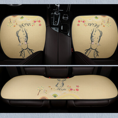 

Purple wind bell cartoon car seat three-piece set of four seasons universal imitation linen no back linen car seat cushion single small three piece single season four seasons pad antler rabbit