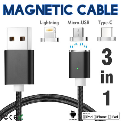 

Keymao Magnetic Phone Kabel Data Type-C Charger Cable 3-in-1 Micro USB for iPhone 7 7 plus 6 6s Plus iPad Samsung S6 S7 S8 plus