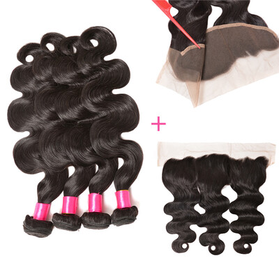 

4 Bundles With Frontal Closure Body Wave Brazilian Virgin Hair Ear To Ear Lace Frontal Closure With Bundles Human Hair Weave